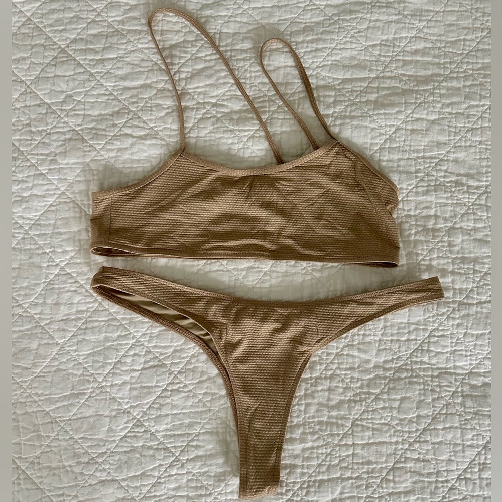Frankies Bikinis Tan Sparkly Bikini Set